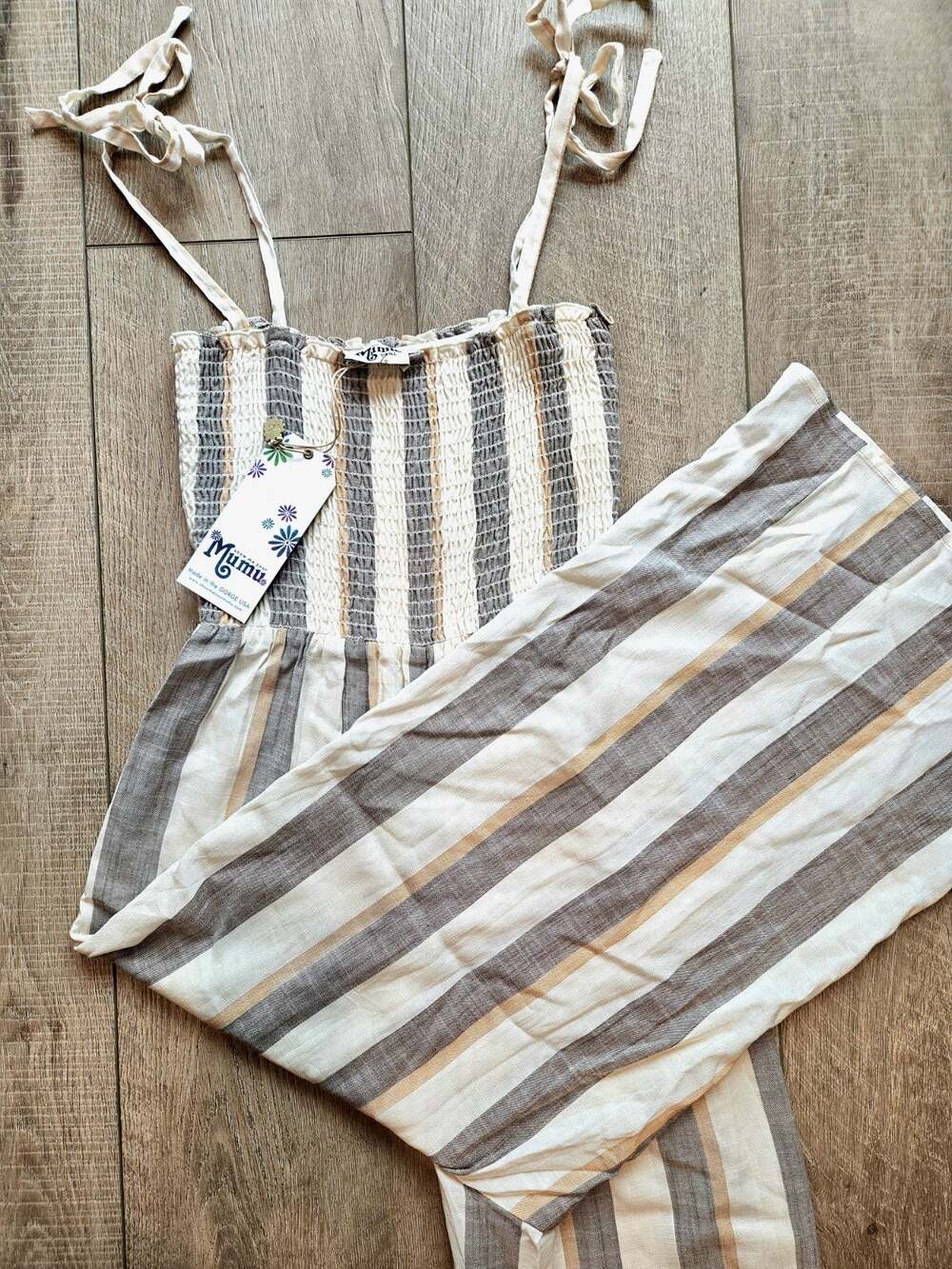 NWT Show Me Your Mumu Parton Playsuit Smocked Striped Wide Leg Jumpsuit Small